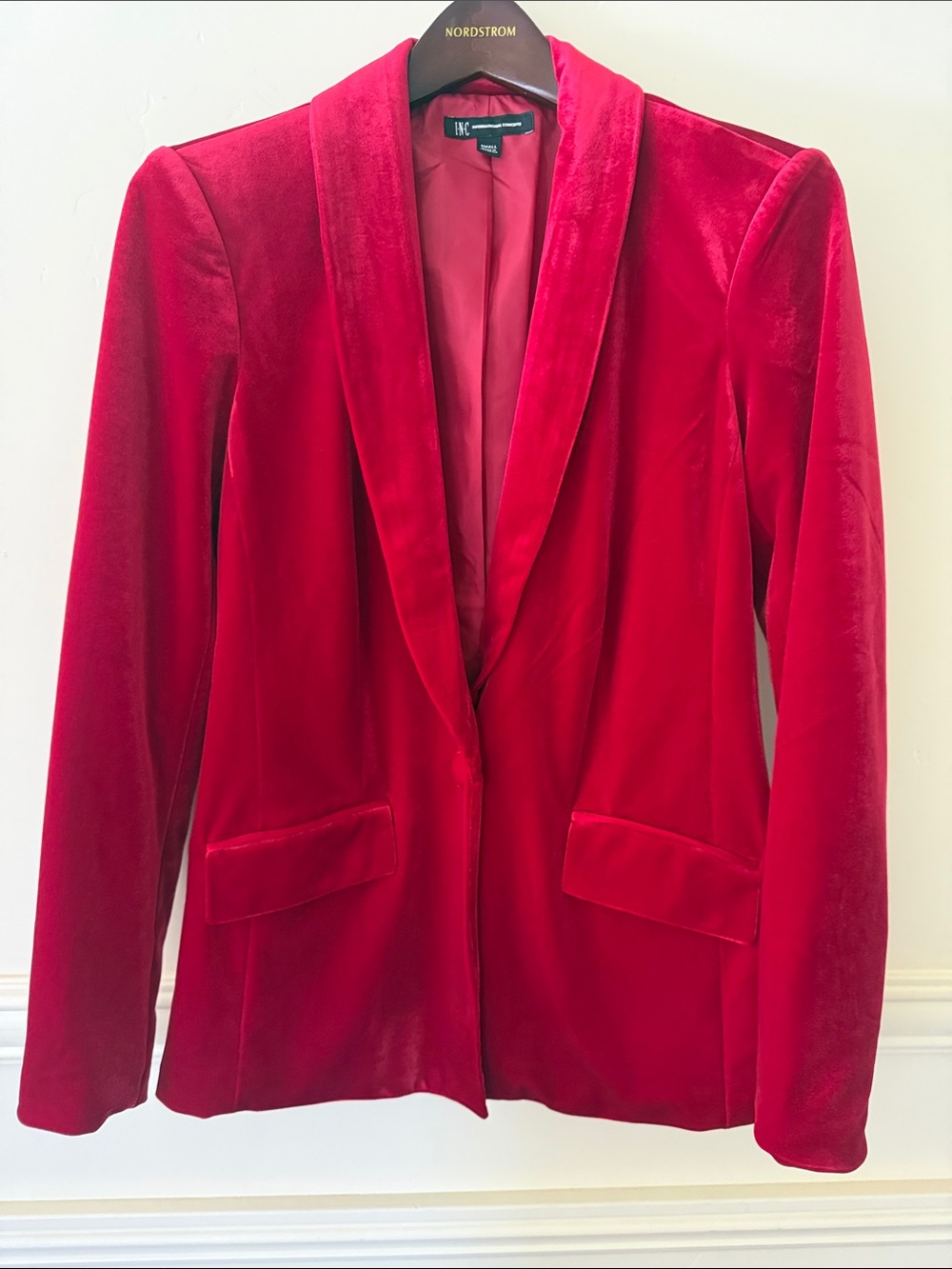 Macy's INC red velvet blazer New Holidays Christmas Cocktail Party Small